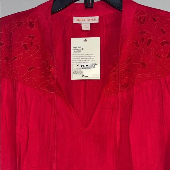 Bohemian Knox Rose Women's Short Sleeve Red Blouse- Sz XL - Picture 4 of 7